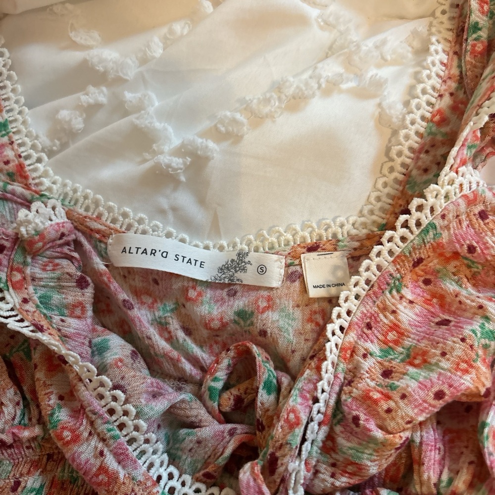Altar'd State Multicolor Floral Blouse with Lace
